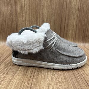 Hey Dude Womens Sz 8 Britt Taupe And Leopard Faux Fur Lined Casual Ankle Bootie